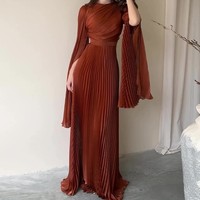 Nouvelle Robe Longue Plissée Grise 2026 à Manches Cape, Taille Haute, pour Soirée Formelle et Cérémonie pour Femme