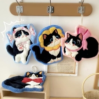 Serviette de toilette en polaire corail absorbante à suspendre, motif chat de dessin animé, séchage rapide, petite serviette cadeau, vente en gros