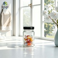 Pot en verre carré transparent de 200 ml, avec col fileté, récipient vide de qualité alimentaire pour sauces artisanales, légumes marinés et mélanges d'épices