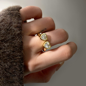 Bague de fiançailles en forme de cœur avec zircone cubique, plaquée or 18 carats, sertie de pierres, bague romantique tendance pour femme - Product Image 5