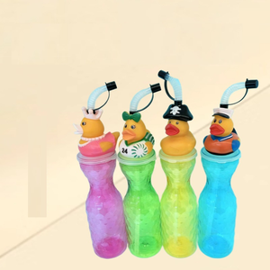 Gobelets de fête sur le thème du canard en vrac, 450 ml, gobelets en <span class=keywords><strong>plastique</strong></span> jetables colorés avec pailles de dessin animé pour jus, lait, thé, boissons - Product Image 6