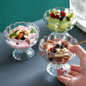 Pot en verre transparent en forme de fleur de lotus de <span class=keywords><strong>150</strong></span> <span class=keywords><strong>ml</strong></span>, récipient pour jus, dessert, salade, boisson, pouding, bol à crème glacée créatif et adorable - Product Image 5