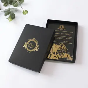 Beliebtes Goldfolien-Design transparente Acrylkarten kundendefiniertes Logo Geschenkverpackung schwarze Schachtel Hochzeitseinladung