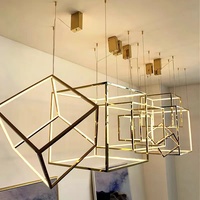 Lustre suspendu moderne en or carré à LED, luminaire de luxe pour salon, villa, hall d'hôtel