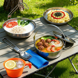 Stainless Steel Camping Cookware Set 7-Piece 3-4L Portable <b>Lightweight</b> Outdoor Picnic Cooking Equipment - Product Image 4