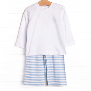 Conjunto de <span class=keywords><strong>pañales</strong></span> de rayas rosas y azules a juego para hermanos clásicos Boutique con monograma de algodón de manga larga para niños y niñas - Product Image 6