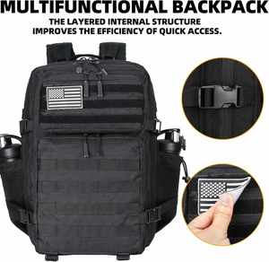 Mochila Táctica de Lona de 45L, Estilo MOLLE, Impermeable, para Campismo, Senderismo, Entrenamiento, Color Negro - Product Image 4