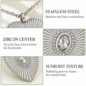 Collier Zircon Sunburst en Acier Inoxydable avec Pendentif Sculpté, Chaîne 39+5 cm, 1.9 x 1.6 cm, 6 g - Product Image 4