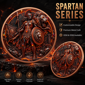 Pièce de monnaie Spartan Guerriers de l'Histoire en Cuivre Pur 999 de 1 oz, Relief 3D, Coloration UV, Effet Proof-like, Art Métallique Légendaire - Product Image 1