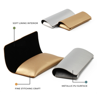Étui de luxe en similicuir souple pour lunettes, pochette métallique dorée et argentée, étui souple en similicuir PU, étui à lunettes de soleil finement cousu