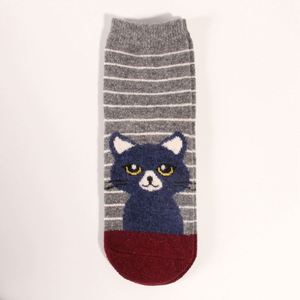 Nouvelles chaussettes en laine épaisses et confortables à rayures horizontales, motif jacquard chat de dessin animé, chaudes pour <span class=keywords><strong>femme</strong></span>, bout rond - Product Image 6