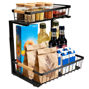 Étagère de rangement sous l'évier à 2 niveaux en métal, <span class=keywords><strong>panier</strong></span> de rangement pour armoire de cuisine avec tiroir <span class=keywords><strong>coulissant</strong></span> - Product Image 1