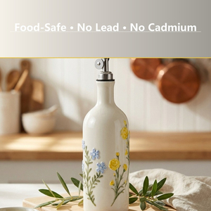 Dispensador de Aceite de Oliva de Cerámica, Diseño Floral Blanco, Tapa Abatible, para Uso en la Cocina, Botella Antiderrames - Product Image 5