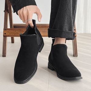 Bottes Chelsea pour hommes, nouvelles bottes en cuir à tige haute, bottes décontractées à tige moyenne en daim, bottes à la cheville - Product Image 4