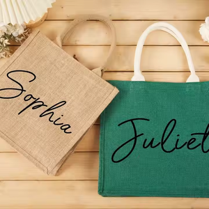 Sac fourre-tout en jute personnalisé avec logo disponible, écologique, couleurs mélangées, tendance, voyage, shopping, cadeau, petit format, imprimé à l'écran - Product Image 6