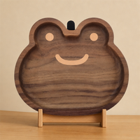 Plateau de service en bois personnalisé en forme de grenouille, en noyer, motif animal de dessin animé, pour collations et desserts d'enfants, avec support