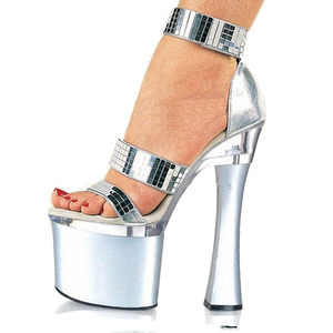 Nuevas Sandalias Plateadas de Tacón Grueso de 18 cm con Plataforma para Mujer, Zapatos de Tacón Alto para Pole Dance, Sandalias con Punta Descubierta de Talla Grande - Product Image 1