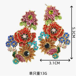 Pendientes de Flores de Circonio a Todo Color Estilo Vintage de Qingdao, con una Abundancia de Flores, Retro y Únicos para Mujer - Product Image 4