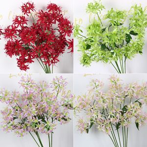 Fleurs artificielles Lycoris Radiata, 3 têtes, en soie, rouge, rose, vert, pour décoration de mariage, arrangements floraux - Product Image 1