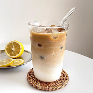 Transparent Glass Ice Cream <b>Cup</b> With Straw Single <b>Cup</b> For <b>Cold</b> Drinks Office Use Simple Design Solid Color Water <b>Cup</b> - Product Image 3