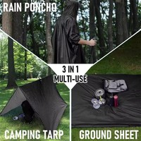 Poncho imperméable militaire 3-en-1 à capuche pour extérieur, moto, camping, randonnée, voyage, tente de pluie