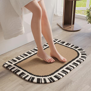 Tapis de bain demi-cercle rayé en fibre de polyester, antidérapant, absorbant, séchage rapide, pour salle de bain, porte des toilettes - Product Image 1