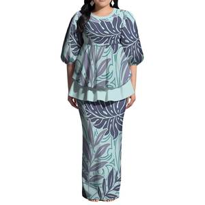 En iyi fiyat özel polinezya Lady geri yarık elbise hawaii tarzı tasarım puf kollu o-boyun elbise Samoan Puletasi elbise iki parça - Product Image 3