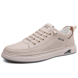 Retori Men's White <b>Sneakers</b> Breathable <b>Leather</b> Low Heel Casual Walking Shoes - Product Image 5