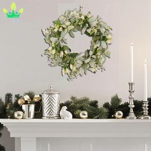 Verde artificiale ghirlande per porta d'ingresso foglie <span class=keywords><strong>di</strong></span> eucalipto con fiori agnelli <span class=keywords><strong>orecchio</strong></span> per la decorazione della fattoria della parete del portico - Product Image 4