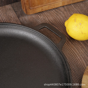 กระทะเหล็กหล่อทรงกลม ด้ามจับคู่ ด้านล่างเรียบ ไม่เคลือบผิว สำหรับทำแพนเค้กต้นหอม เจี้ยนปิง กัวจื่อ - Product Image 3