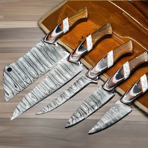 5-Piece Disposable Stainless Steel Kitchen Knife <b>Set</b> 6 1/2in Straight Edge Left-handed Wood Handles for Meat Cutting Baby Food - Product Image 2