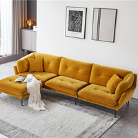 Juego de sofá modular de cuatro plazas de estilo europeo en madera naranja y tela con otomana para uso en sala de estar o dormitorio, novedad