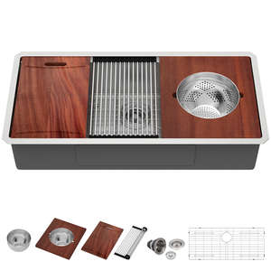 Lavello da cucina a incasso singolo in acciaio inossidabile con tagliere e ciotola per formaggio, modello Workstation, spedizione da magazzino USA - Product Image 4