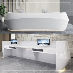 Custom Glossy Art Fiberglass Front Desk Luxury Modern Reception Counter Size for Mall Salon Lobby - Product Image 5