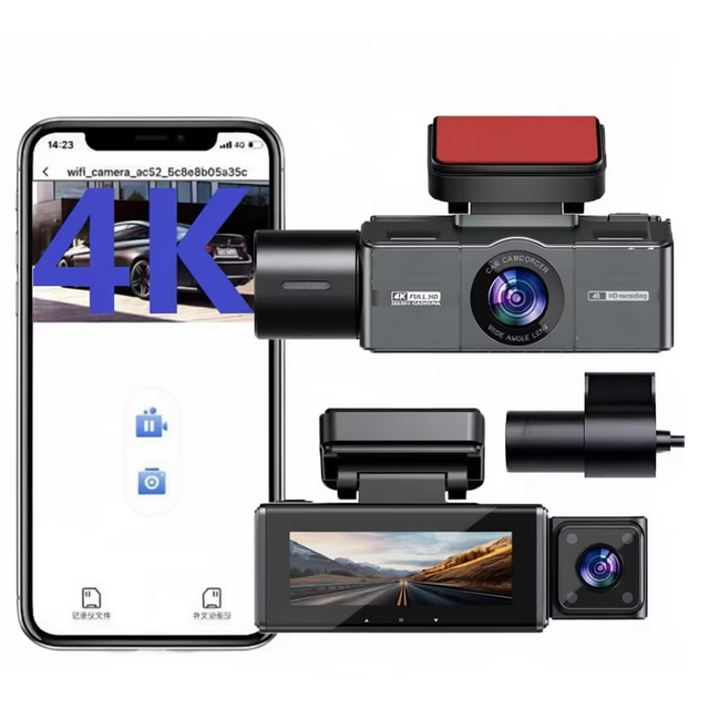 CPT 4K Ultra HD IPS Car Dash Camera Triple 360 WiFi GPS Track Night Vision Parking Monitor Loop Recording 3Lens for Taxi Drivers