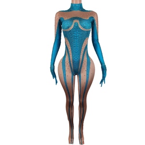 Guantes de manga larga brillantes para mujer, peleles de escenario, leotardo de baile en barra, <span class=keywords><strong>fiesta</strong></span> de cumpleaños, <span class=keywords><strong>mono</strong></span> Sexy de una pieza con diamantes de imitación - Product Image 3