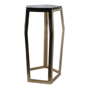 Tavolino d'Appoggio in Marmo con Piano Pentagonale, Struttura Sottile e Finitura Dorata per Piccoli Spazi, Arredamento Casa - Product Image 2