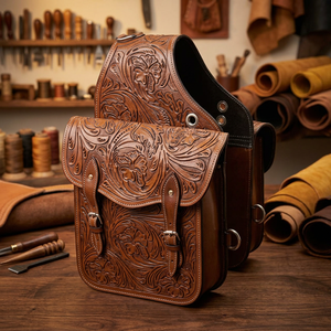 Nouvelle Sacoche de Selle Western en Cuir Grainé Épais Léger et Respirant, Absorbant la Transpiration, Personnalisable, avec Conchos Argentés - Product Image 3