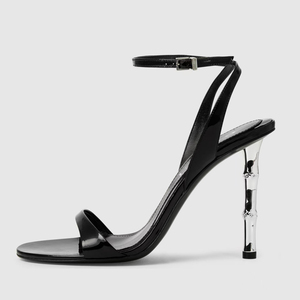 Sandalias de tacón alto plateadas de charol para mujer, talla grande 45, con punta, correa trasera, estilo slingback, para verano - Product Image 2