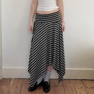 Jupe midi en tricot rayée pour femme, ourlet irrégulier, taille basse, style Y2K, décontractée, streetwear d'été - Product Image 2