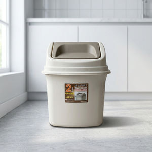 Cubo de Basura Rectangular Simple de Plástico Blanco con Tapa Abatible, Cubo de Almacenamiento para Baño Interior con Cubierta - Product Image 1
