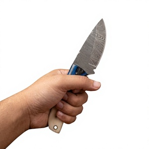 Couteau de chasse et de camping à lame fixe en acier Damas, avec manche en bois et os, personnalisable - Product Image 2