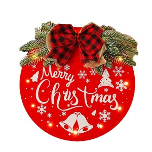 Panneau de Noël rond en bois, décoration de porte circulaire avec flocon de neige, clochette et nœud, art mural festif pour la maison, pour porte d'entrée - Product Image 5