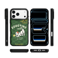 Coque de téléphone AG Feeling Black Edge avec motif chien doré attrapant une fleur pour iPhone 17, 17 Pro Max, 16 Pro, 15 – Coque magnétique