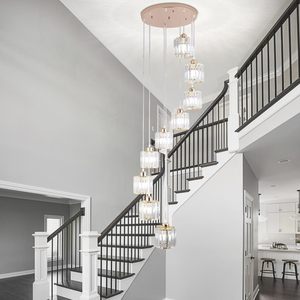 Lustre moderne en cristal doré à 9 lumières, design goutte de pluie, pour plafond haut, montage encastré, idéal pour escalier, hall d'entrée - Product Image 3