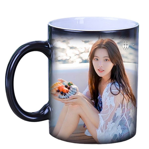 US Free Tax Customized Logo Sublimation Temperature Color Changing Porcelain Mug Portable Food Grade Black Magic Ceramic Mugs