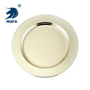 12 Inch round metal flat mirror charger plate antique gold plate for wedding stainless steel plate