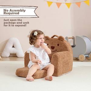 Canapé-lit pliable pour tout-petits avec housse en mousse sherpa 25D motif ours, convertible en fauteuil de lecture pour enfants de 1 à 3 ans, conforme à la norme CPSIA - Product Image 4