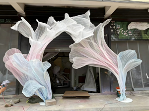 MSH D357 Décoration de fond artistique géante en <span class=keywords><strong>organza</strong></span> floral rose de luxe, installation suspendue en forme d'arche pour <span class=keywords><strong>mariage</strong></span> et vitrine - Product Image 6