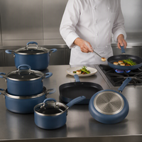 Ensemble de 11 ustensiles de cuisine antiadhésifs en aluminium, poignées douces au toucher, couvercles en verre, casseroles et poêles pour la maison, la cuisine et les restaurants